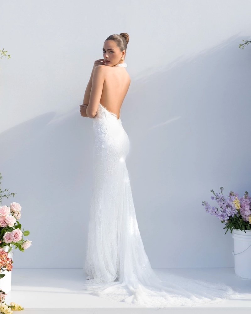 The back of the Alena Leena backless wedding dress
