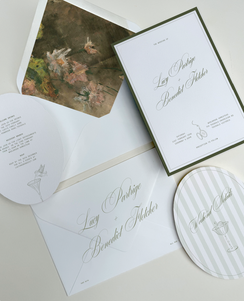 A wedding invitation set with watercolour florals