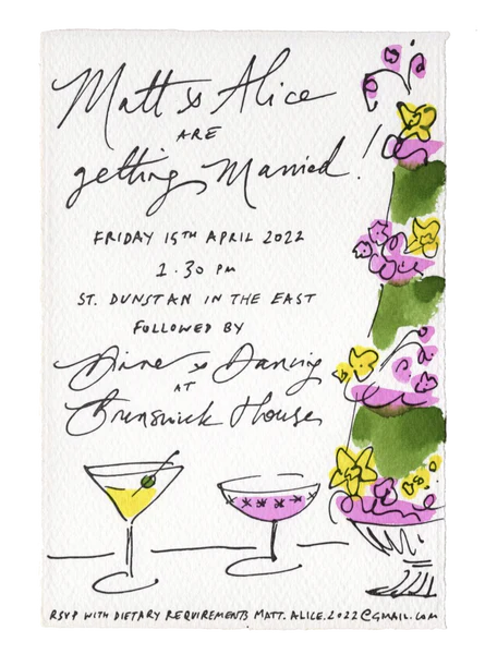 A bespoke illustrated wedding invitation in Australia