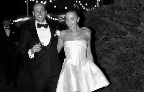 Black and white wedding photo of Claudia & Mike at their wedding reception