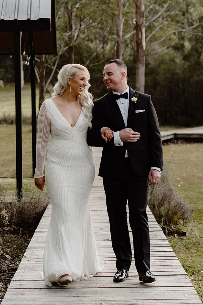 A couple walking together.
