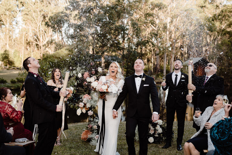 Wedding party celebrating