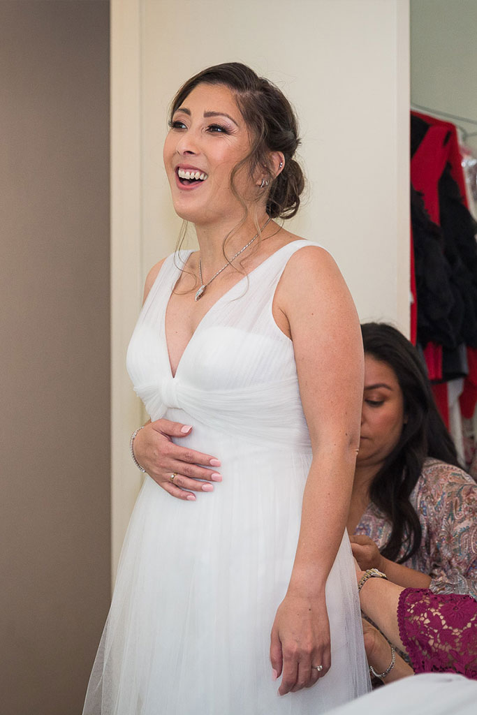 the bride wearing her wedding dress