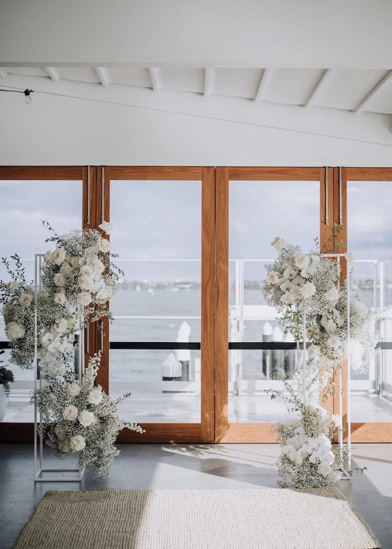 St George Sailing Club sydney wedding reception venue with white floral decorations