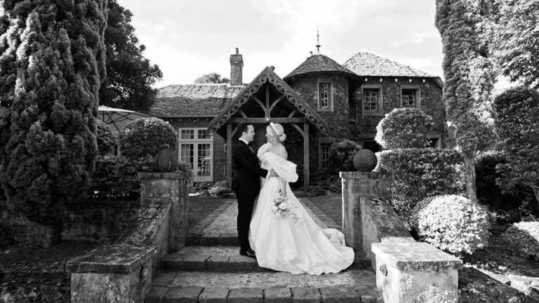 Romantic black and white wedding moment of a couple filmed by My Film Australia Wedding Videographer in Melbourne.