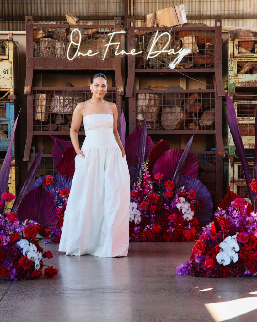 Bridal runway show in Melbourne featuring a sleek strappy bridal gown with modern minimalist design