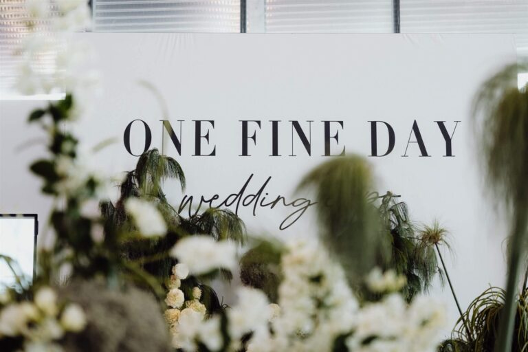 Wedding expo in Sydney 2025 featuring One Fine Day backdrop for visitors