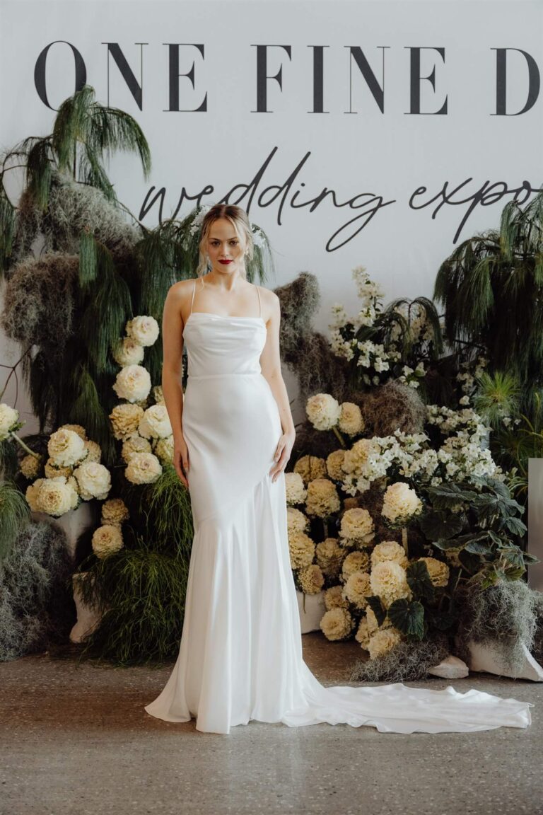 Model wearing beautiful runway gown at wedding expo in Sydney 2025