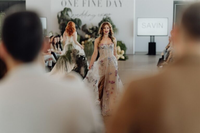 Model walking down the runway at bridal runway show in wedding expo in Sydney 2025