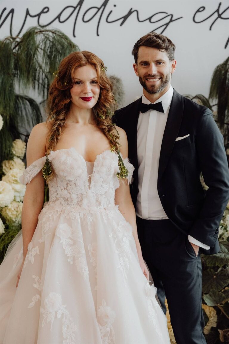 Close-up of female and male models at wedding expo in Sydney 2025
