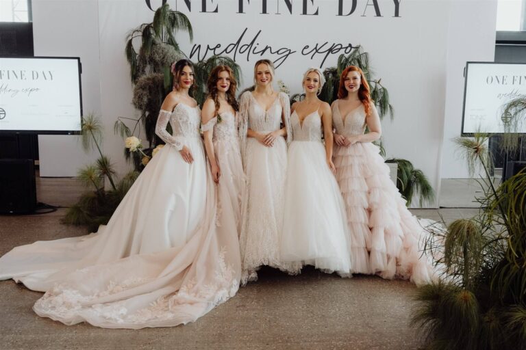 Bridal runway show featuring five models at wedding expo in Sydney 2025