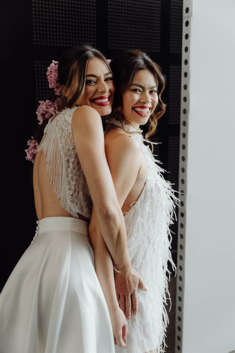 Models enjoying themselves and laughing at wedding expo in Sydney 2025