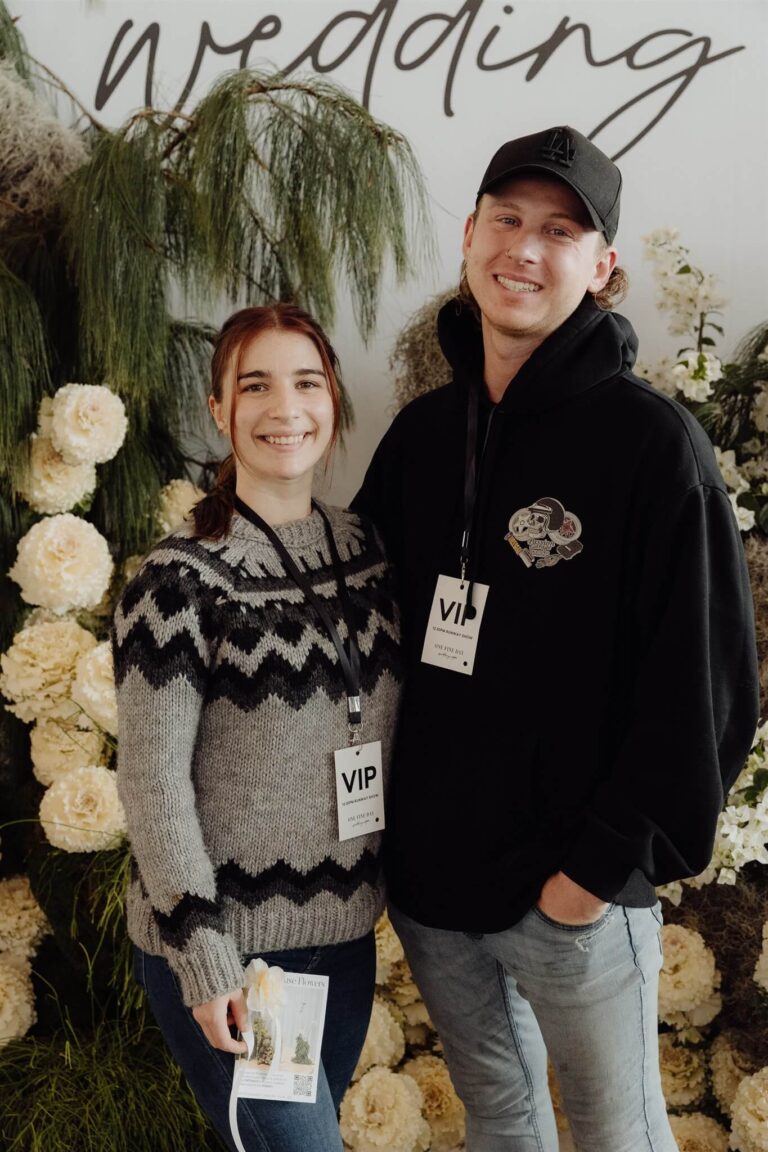 Two exhibitors posing at wedding expo in Sydney 2025