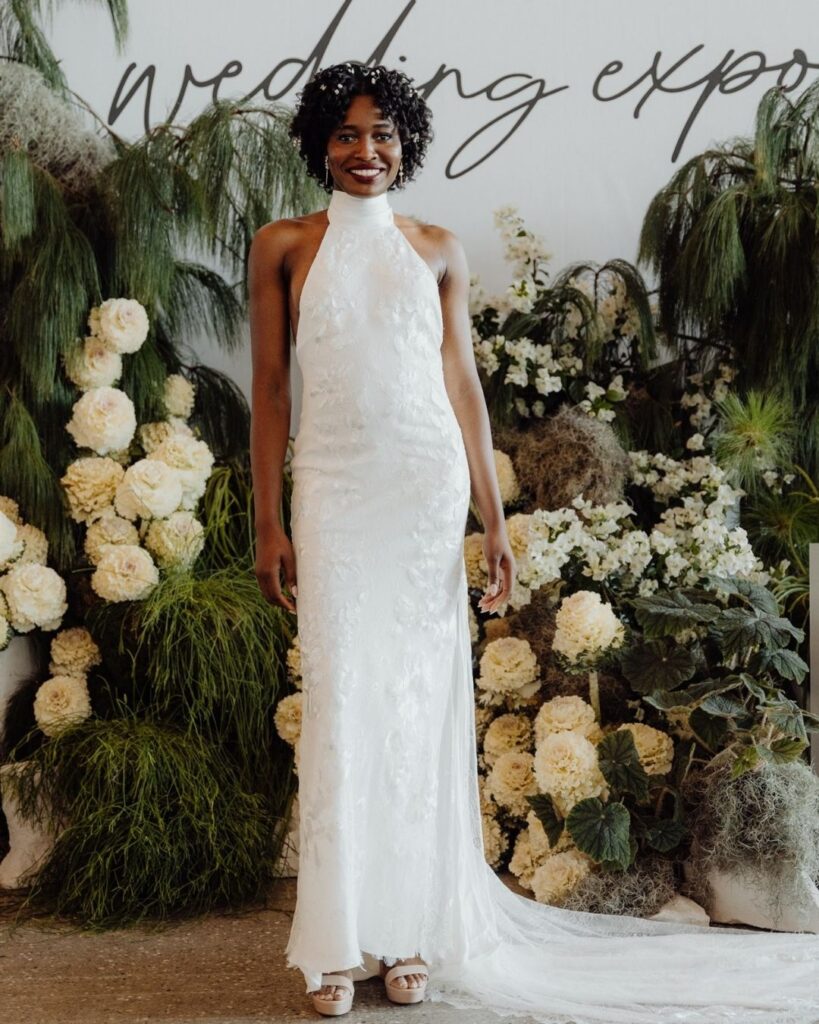 Bridal Runway Show in Sydney 2025 featuring elegant long lace bridal dress with fitted bodice.
