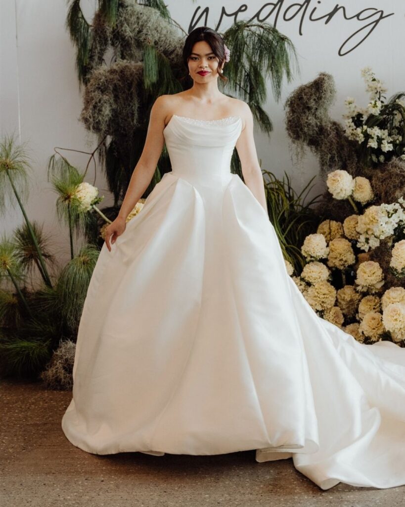 Bridal runway show in Sydney 2025 featuring a model in a satin ball gown