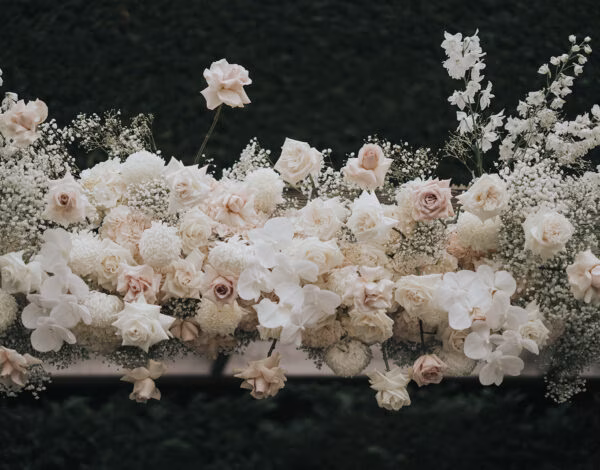 Florists Listing Category Basia Puchalski Floral Design Romantic white and blush pink wedding ceremony flowers at Quat Quatta styled by Basia Puchalski Floral Design Wedding Florist in Melbourne.