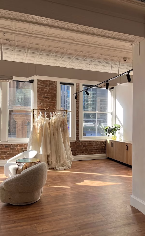 A bridal boutique in Sydney with floor to ceiling windows