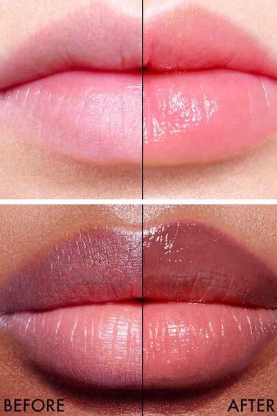 Before and after photos of the dior addict lip glow as a wedding lipstick