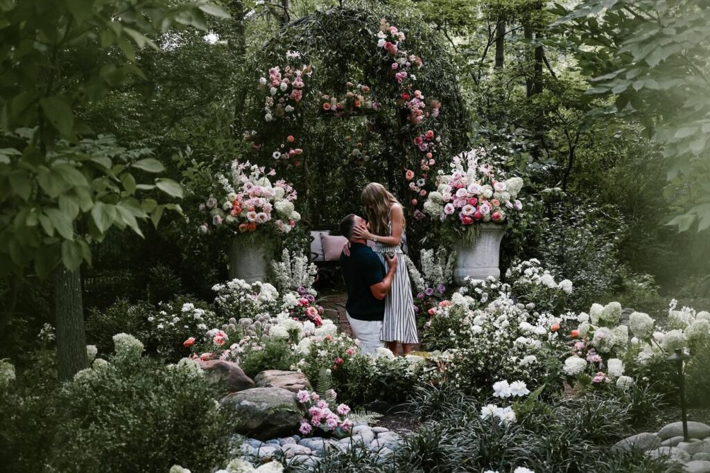 taylor swift and travis kelce's engagement location, full of beautiful flowers