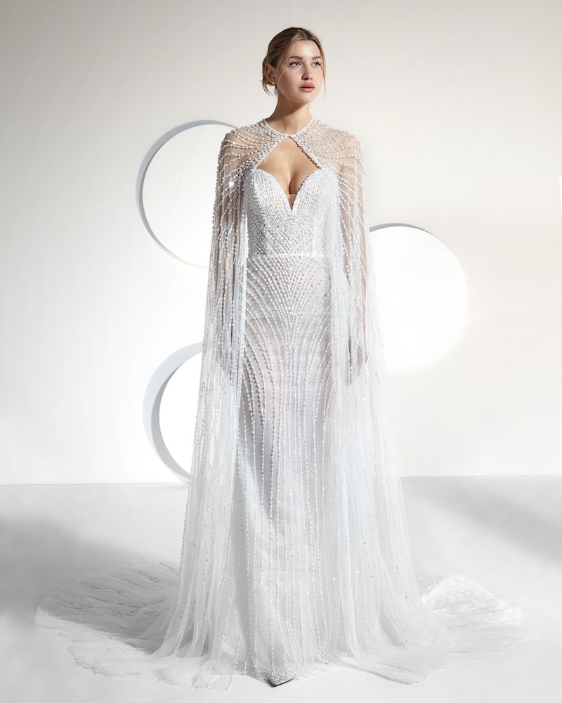 A jewelled bridal cape by Sposa Group