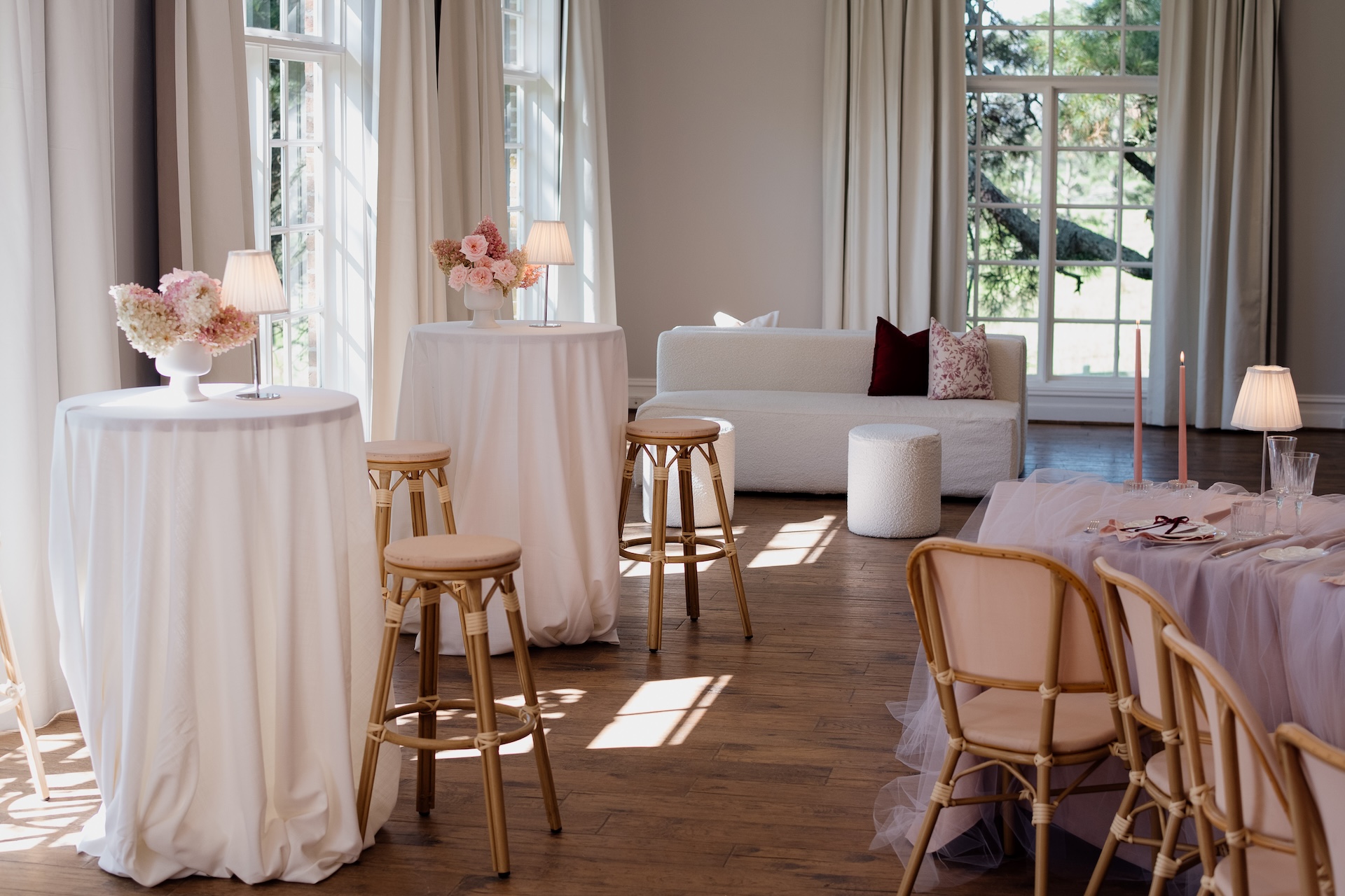 A pink themed wedding reception organised by NSW wedding event planning company, SOCO