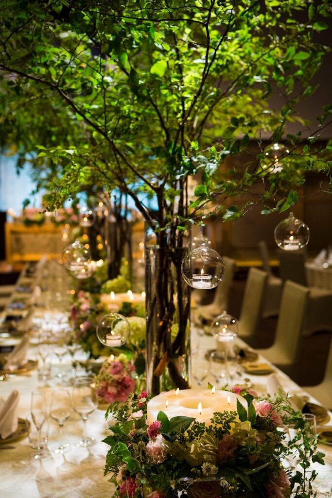A tree decoration on a wedding table