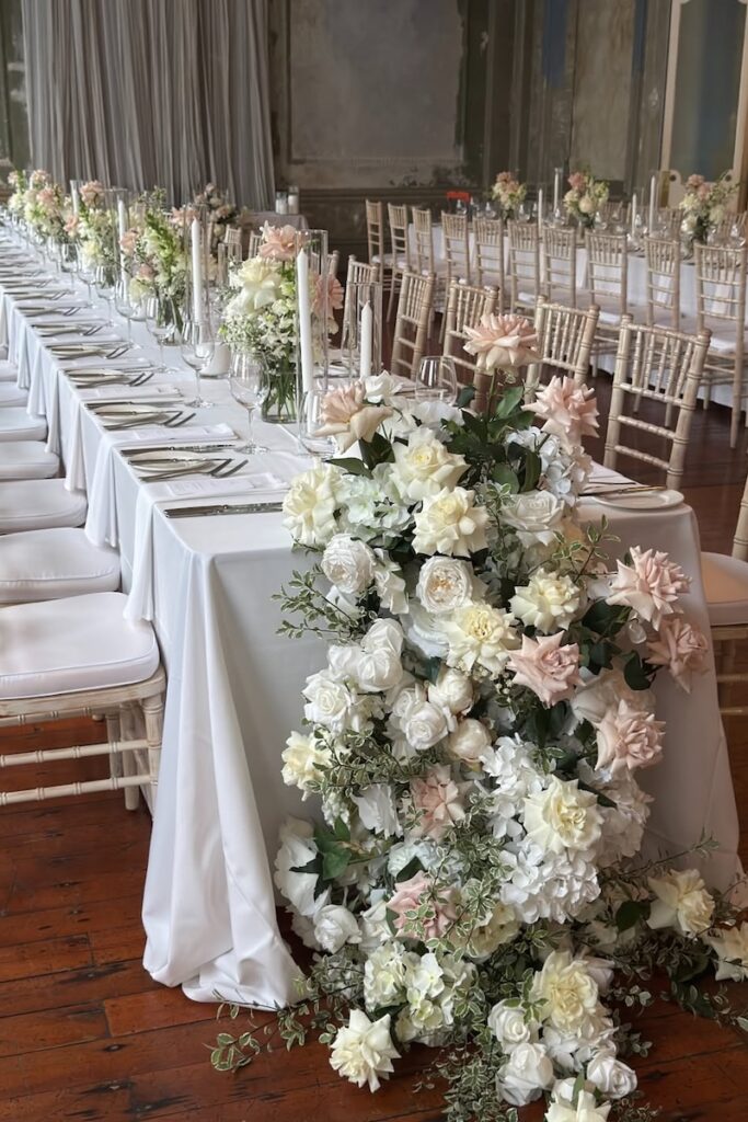 a cascade of roses at a wedding