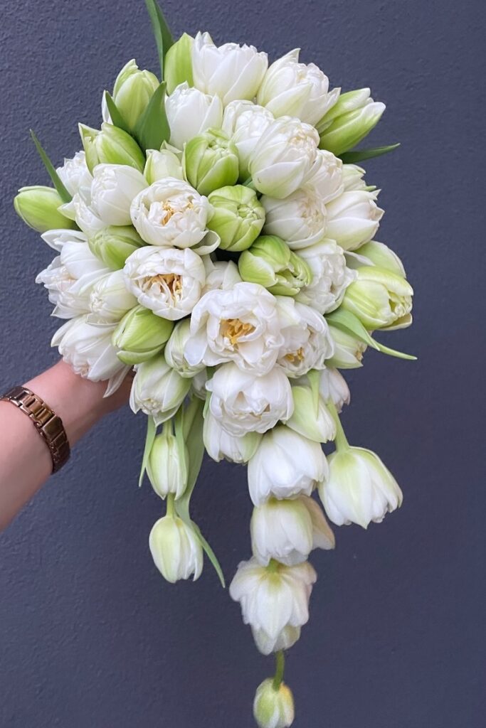 A cascading floral bouquet for a wedding