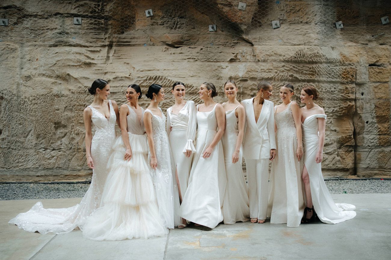 gorgeous wedding bride and bridesmaids wearing beautiful wedding dresses