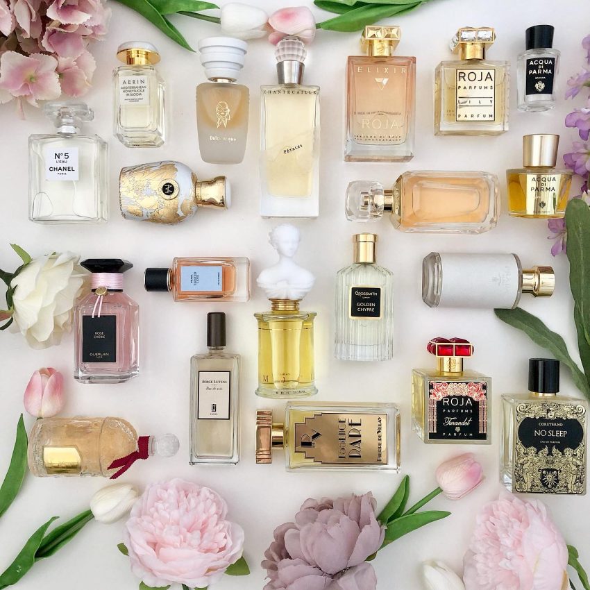 A wide selection of best perfumes for a wedding day.