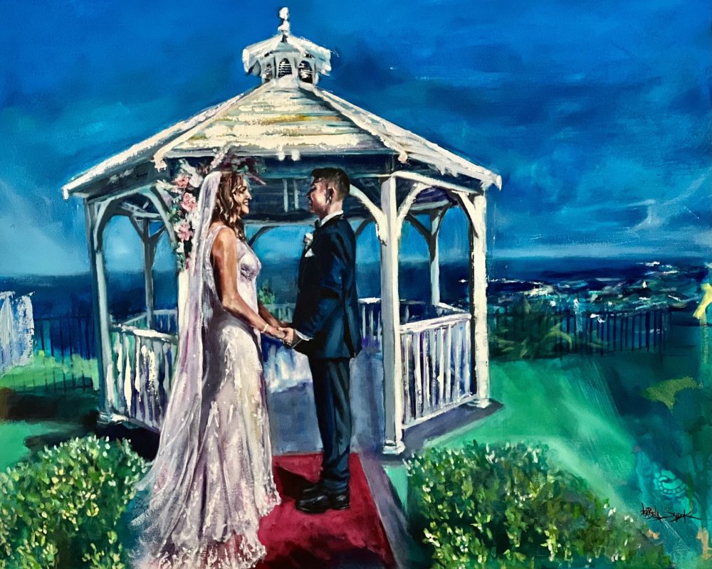Wedding vows ceremony painted live by Eyeinthewater Live Wedding Painter in Sydney.