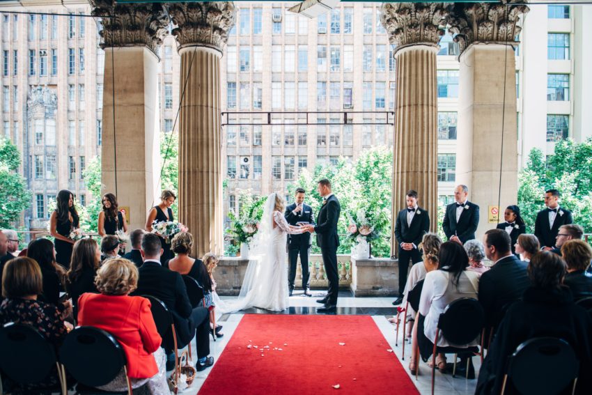 melbourne town hall with huge pillars as wedding venue