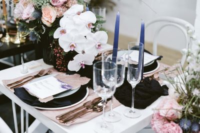 Wedding table with pamphlets and silverware