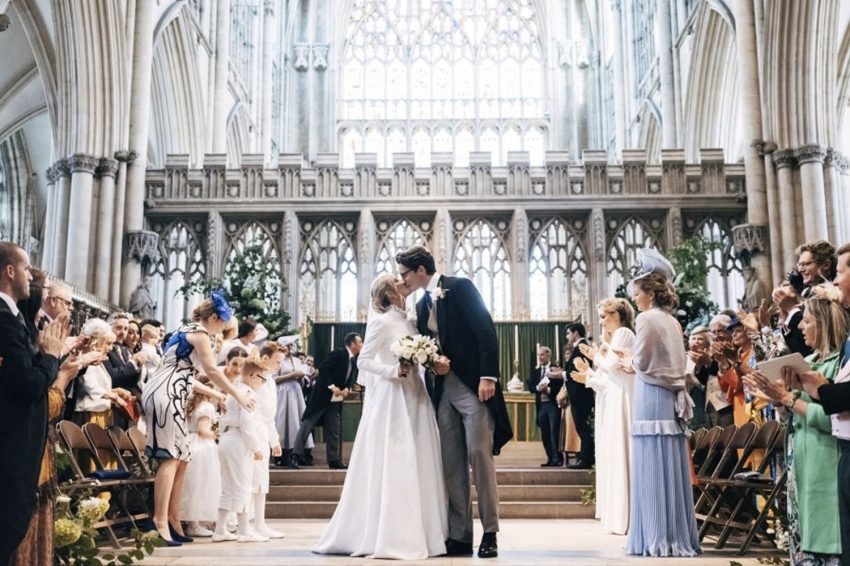 bride and groom in a church m wedding