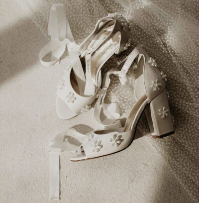 White bridal shoes.