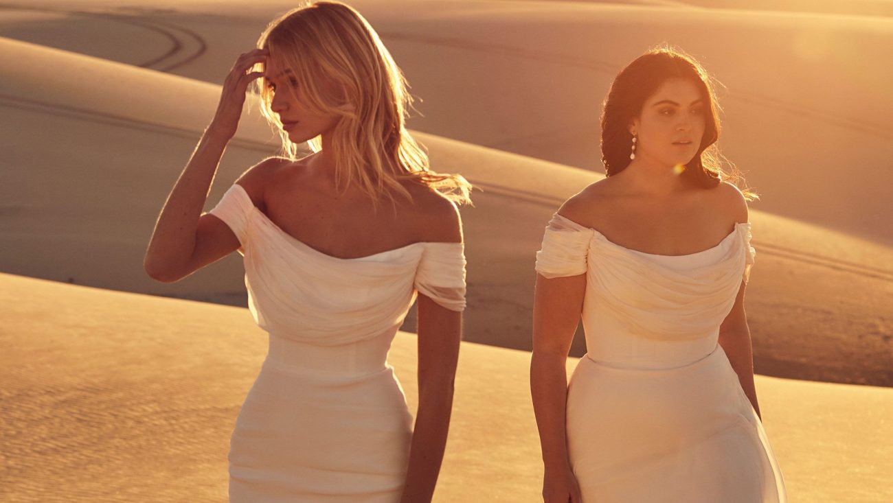 Two Bride in White Long Gown in a midday outdoor photoshoot